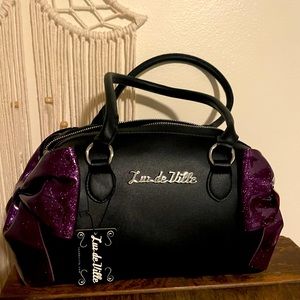 Lux De Ville Poisonous Purple Sparkle and Black Double Bow tote